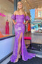 Sparkly Purple Mermaid Long Prom Dress With Slit, Trumpet Formal Gown