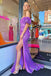 Sparkly Purple Mermaid Long Prom Dress With Slit, Trumpet Formal Gown