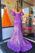 Sparkly Purple Mermaid Long Prom Dress With Slit, Trumpet Formal Gown