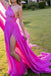 One Shoulder Hot Pink Chiffon Long Prom Evening Dress With Slit