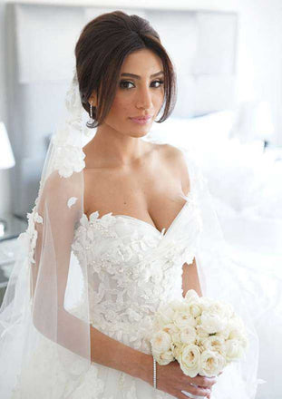 Elegant Sweetheart A Line Tulle Beaded Wedding Dresses With Appliques