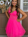 Straps Pink A Line Short Homecoming Dress V Neck Black Prom Dress
