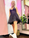 Straps Pink A Line Short Homecoming Dress V Neck Black Prom Dress