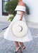 Off the shoulder A-Line Tea Length Bridal Gown Satin Wedding Dress