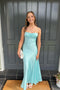 Spaghetti Straps Blue Simple A Line Long Evening Prom Dress With Slit