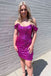 Shiny Fuchsia Off the shoulder Mini Homecoming Dress With Sequins