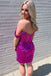 Shiny Fuchsia Off the shoulder Mini Homecoming Dress With Sequins
