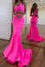 One Shoulder Pink Two Pieces Sweetheart Mermaid Long Prom Evening Dress