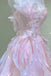 Elegant Pink Strapless A Line Backless Organza Long Prom Dress With Floral