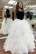 Ruffles Royal Blue One Shoulder Tulle Long Prom Dress With Beaded