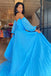 Sweetheart Blue Slit Chiffon Keyhole Long Prom Dress With Beaded Pleated