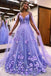 V Neck Lavender Cape Tulle Long Prom Dress With 3D Flowers