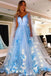 V Neck Lavender Cape Tulle Long Prom Dress With 3D Flowers
