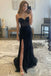 Sweetheart Black Corset Slit Long Prom Dress With Appliques