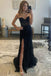 Sweetheart Black Corset Slit Long Prom Dress With Appliques