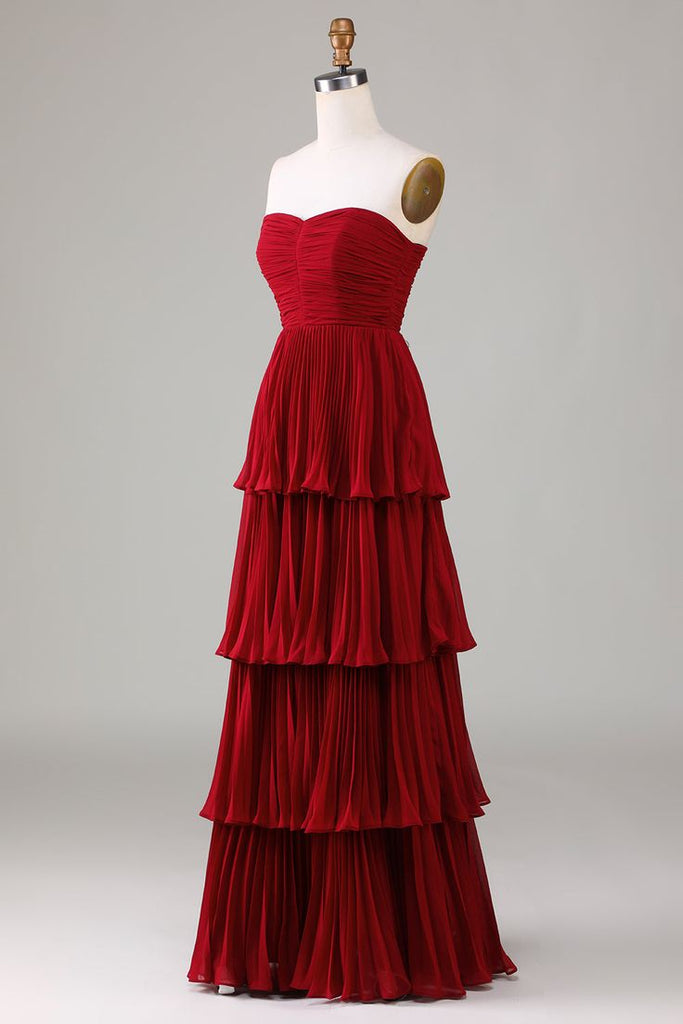 Strapless Emerald Green Backless Long Prom Dress With Ruffle Multi-Layer