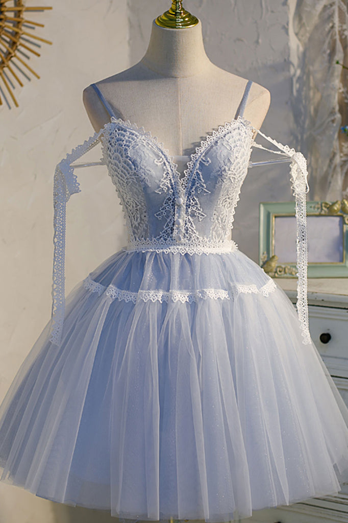 Princess Blue A Line Lace Tulle Short Homecoming Dresses