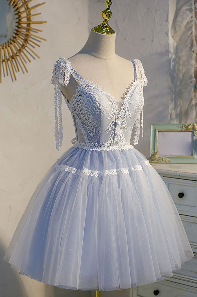 Princess Blue A Line Lace Tulle Short Homecoming Dresses