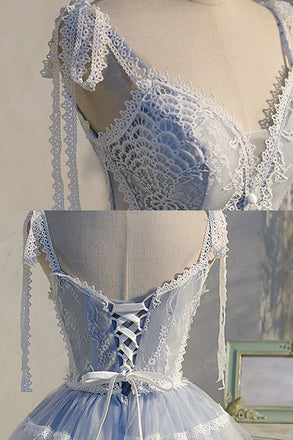 Princess Blue A Line Lace Tulle Short Homecoming Dresses