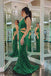 Sexy Green Sequins Mermaid Long Prom Dress Formal Dress With Slit