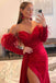 Off the shoulder Red Sweetheart Mermaid Slit Long Prom Dress With Pleated