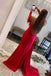 Off the shoulder Red Sweetheart Mermaid Slit Long Prom Dress With Pleated