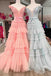 Off The Shoulder Candy Pink Tulle Corset Layers Prom Dress With Ruffles
