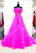 Off the Shoulder Fuchsia Tulle Long Prom Party Dress With Multi-Layers