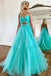 Sweetheart Two Pieces Tulle Prom Dress A Line Formal Dress Wtih Ruched