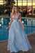 Straps Light Blue Lace Long Prom Dress, Sweetheart Party Dress