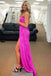 Off the Shoulder Fuchsia Mermaid Slit Long Prom Dress With Sequins