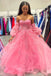Sweetheart Light Blue Appliques Beaded Prom Dress With Puff Long Sleeves