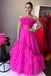 Off the Shoulder Fuchsia Tulle Long Prom Party Dress With Multi-Layers