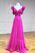 V Neck Fuchsia A Line Sleeveless Floor Length Long Prom Formal Dress