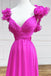 V Neck Fuchsia A Line Sleeveless Floor Length Long Prom Formal Dress