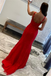 Halter Straps Red Mermaid Tulle Long Prom Evening Dress With Appliques