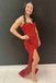 Sweetheart High Split Red Mermaid Long Prom Party Dress With Sequins