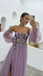 Sweetheart Purple Corset Beading Long Prom Dress With Detachable Sleeves