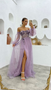 Sweetheart Purple Corset Beading Long Prom Dress With Detachable Sleeves