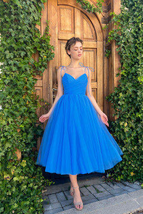 Spaghetti Straps Sky Blue Backless Long Prom Dress, Tulle Sweet 16 Dress