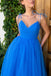 Spaghetti Straps Sky Blue Backless Long Prom Dress, Tulle Sweet 16 Dress