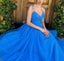 Spaghetti Straps Sky Blue Backless Long Prom Dress, Tulle Sweet 16 Dress