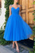 Spaghetti Straps Sky Blue Backless Long Prom Dress, Tulle Sweet 16 Dress