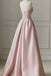 Strapless Pink A Line Satin Tulle Long Prom Dress, Sleeveless Pink Party Gown