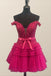 Off the shoulder Hot Pink A-Line Short Homecoming Dress With Layers