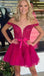 Off the shoulder Hot Pink A-Line Short Homecoming Dress With Layers