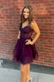 Spaghetti Straps Purple A Line Short Tulle Homecoming Dress With Beaded