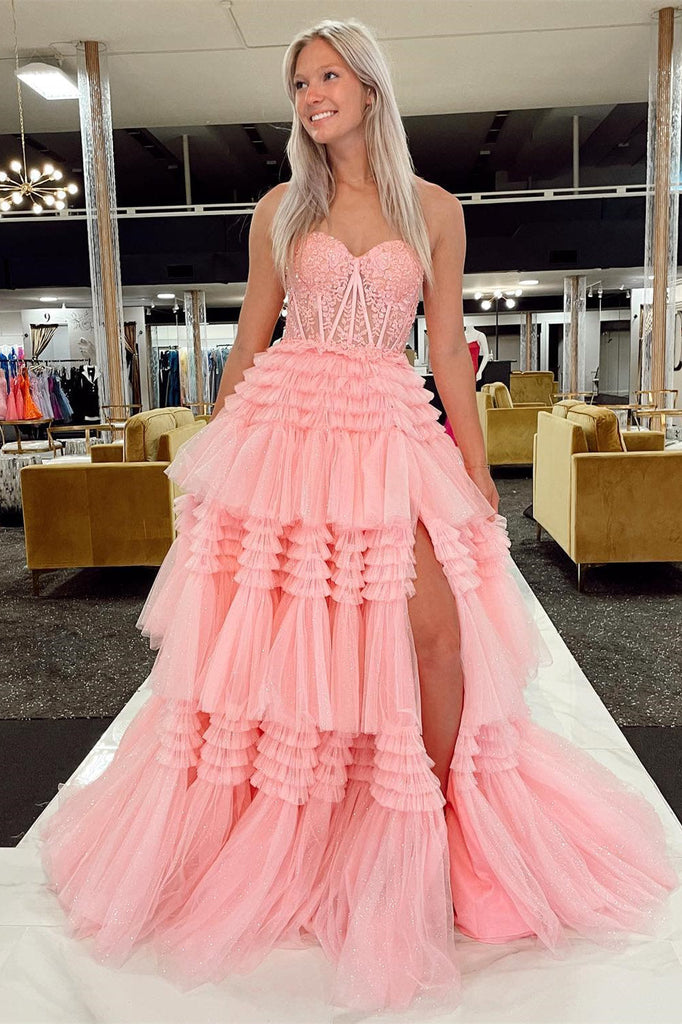 Sweetheart Red Strapless Sequin Long Prom Dress With Multi-Layers