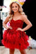 Sweetheart Red Feathers A Line Short Homecoming Dress With Sequins