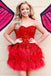 Sweetheart Red Feathers A Line Short Homecoming Dress With Sequins